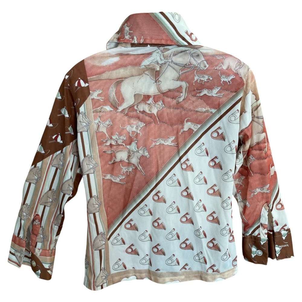 Vintage 70s Donmoor Youth Novelty Print Equestrian Patchwork Shirt Boys Vtg 5 - Picture 2 of 16